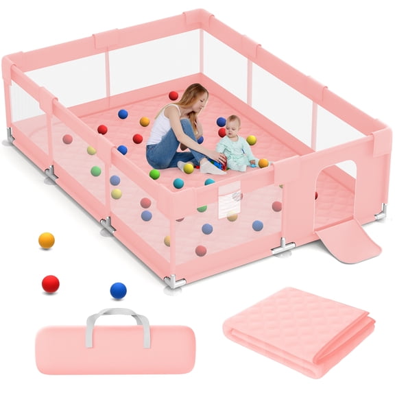 Babyeap Large Baby Playpen with Mat,71"x50"Playpen for Babies and Toddlers,Baby Play Yard Baby Fence Play Area Indoor Outdoor,Pink
