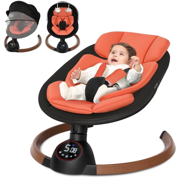Babyeap Baby Swing for Infants,Bluetooth Control 5-point Harness Newborn Swing,5 Sway Speed,10 Lullabies(Black)