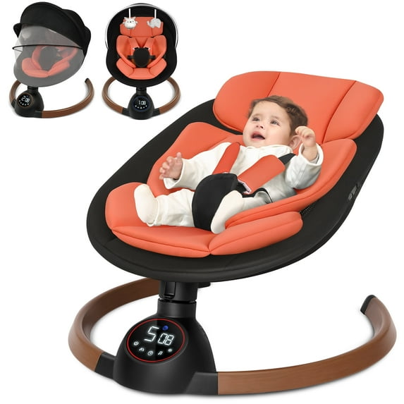 Babyeap Baby Swing for Infants,Bluetooth Control 5-point Harness Newborn Swing,5 Sway Speed,10 Lullabies(Black)