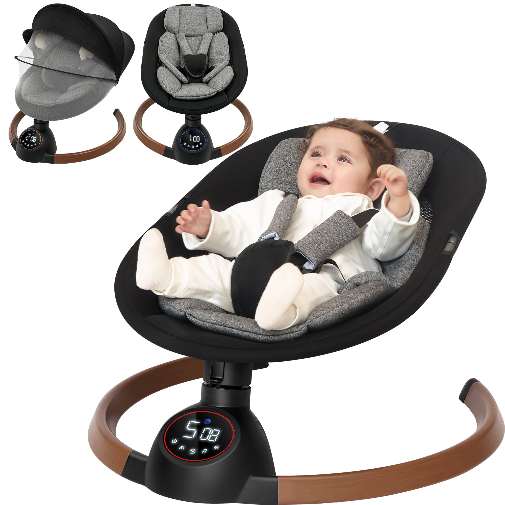 TEAYINGDE Soothe Newborn Baby Swing - Motorized, Music Speaker, Remote Control, 12 Lullabies - Gray