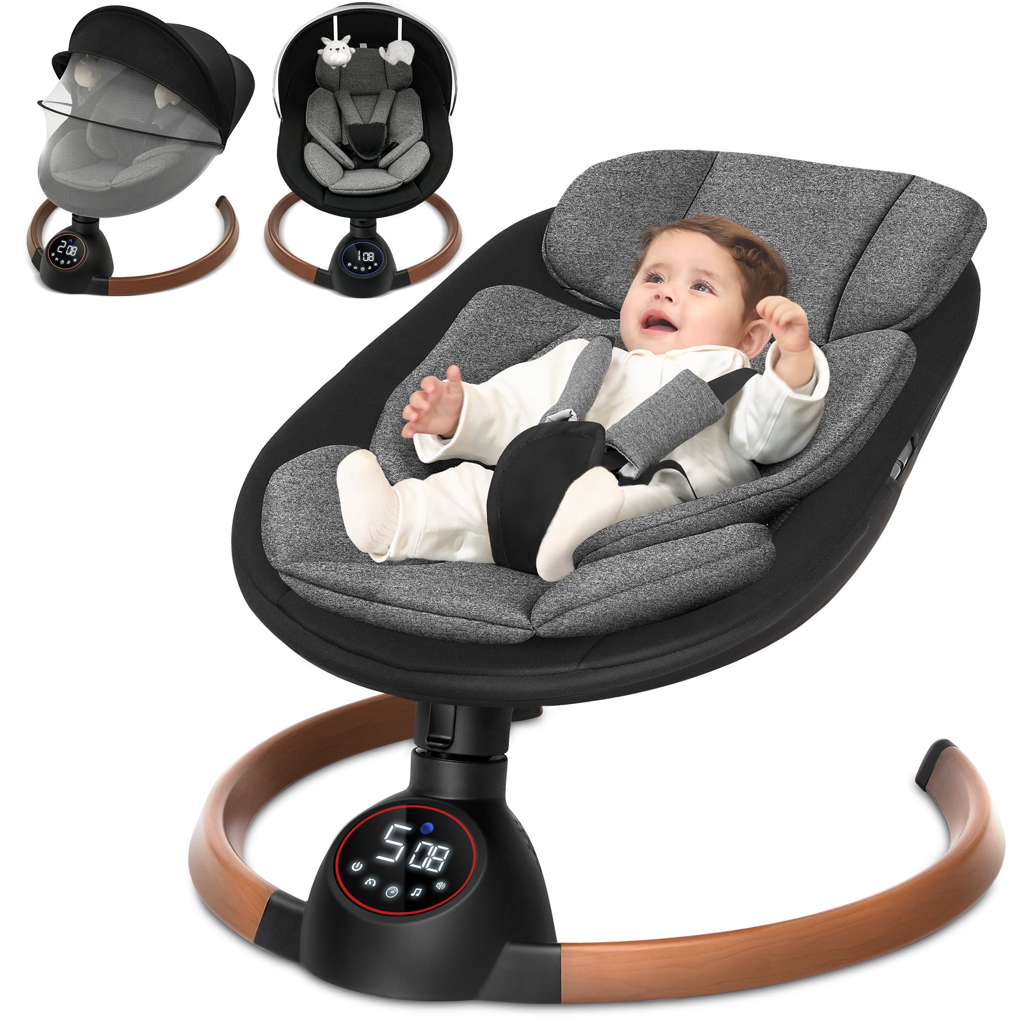 BEBE　R W N Q babyeap Adjustable Baby Swing, Bluetooth Control, 5 Sway Speeds