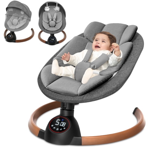 Babyeap Baby Swing for Infants,Bluetooth Control 5-point Harness Newborn Swing,5 Sway Speed, 10 Lullabies(Light Gray)