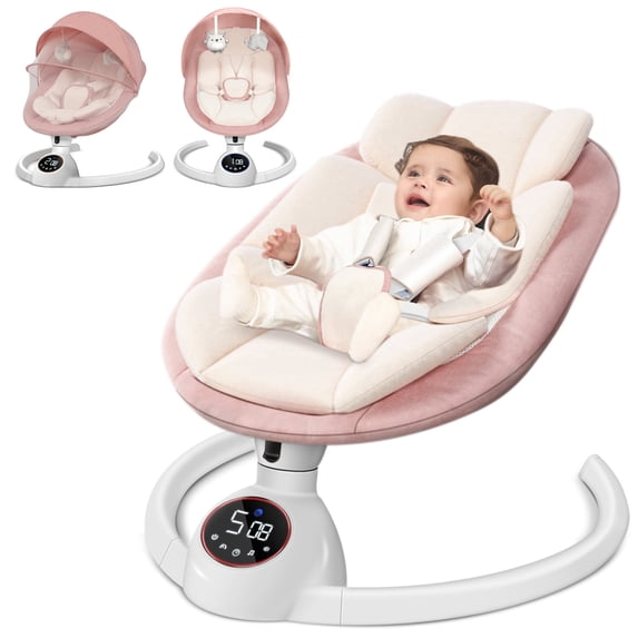Babyeap Baby Swing for Infants,Bluetooth Control 5-point Harness Newborn Swing,5 Sway Speed,10 Lullabies(Pink)
