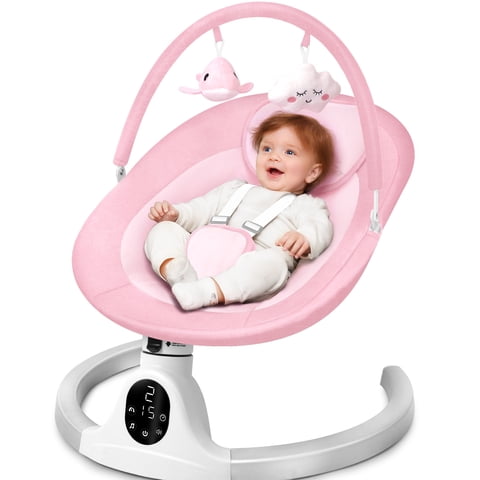 Babyeap Baby Swing for Infants, Electric Swing with 5 Swing Speeds and 10 Lullabies, Pink