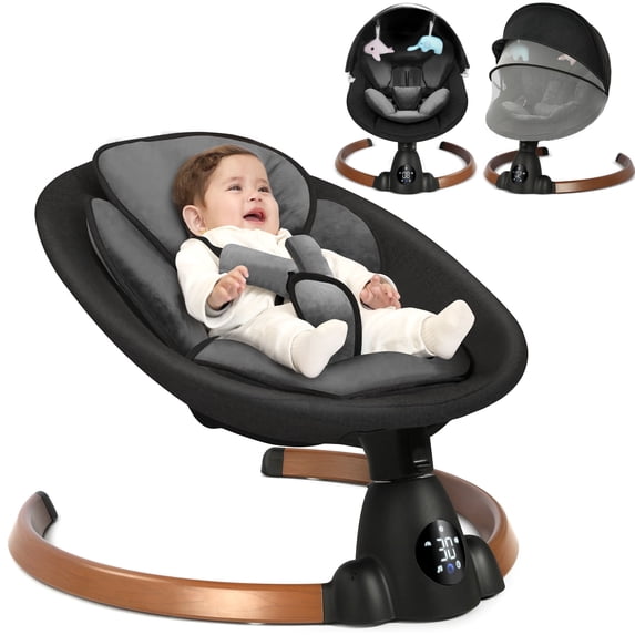 Babyeap Baby Swing for Infants, Smart Electric Swing with Bluetooth Control 5-point Harness, 5 Sway Speed, 10 Lullabies, Black