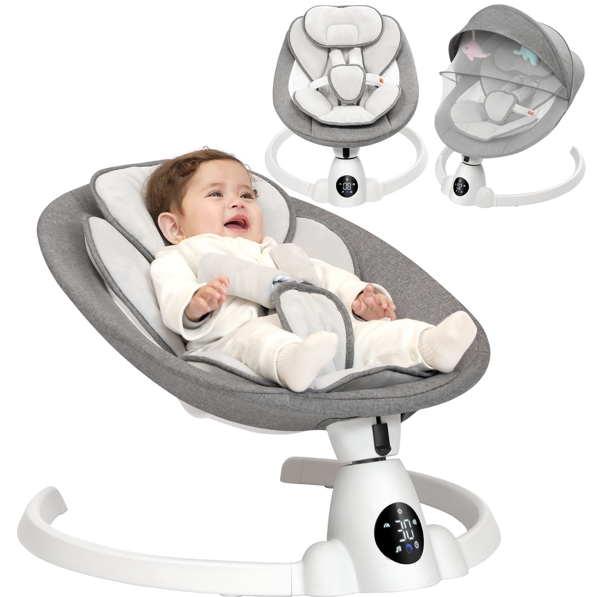 Babyeap Baby Swing for Infants - Smart Electric Swing with Bluetooth Control 5-point Harness,5 Sway Speed,10 Lullabies(Gray)
