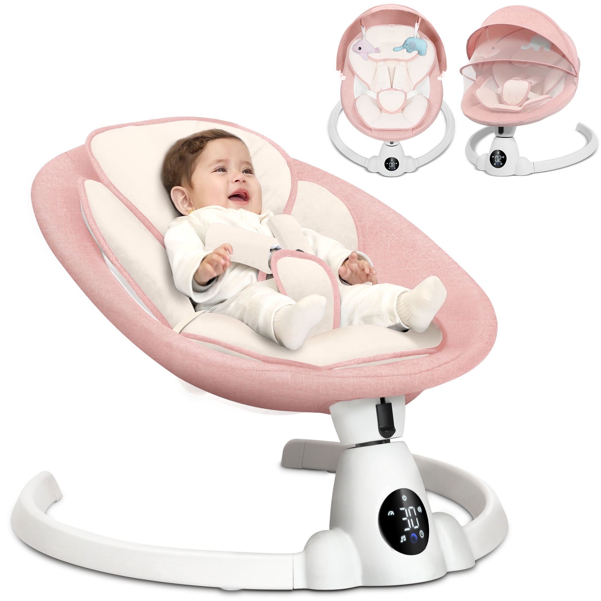 Babyeap Baby Swing for Infants - Smart Electric Swing with Bluetooth Control 5-point Harness,5 Sway Speed,10 Lullabies(Pink)