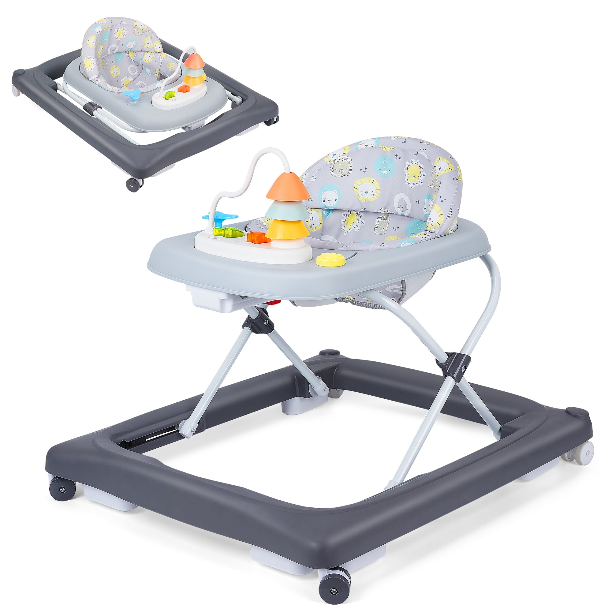 Babyeap Baby Walker,Foldable Baby Activity Walker with Wheels,Toddler Activity Centers,Removable Toys,Ages 6-15 Months,Gray