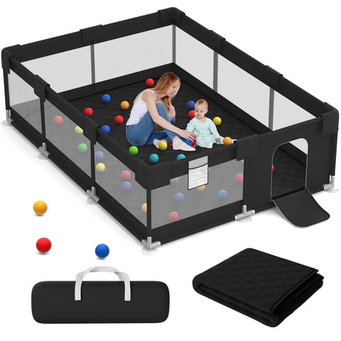 Babyeap Large Baby Playpen with Mat,71"x50"Playpen for Babies and Toddlers,Baby Play Yard Baby Fence Play Area Indoor Outdoor,Black