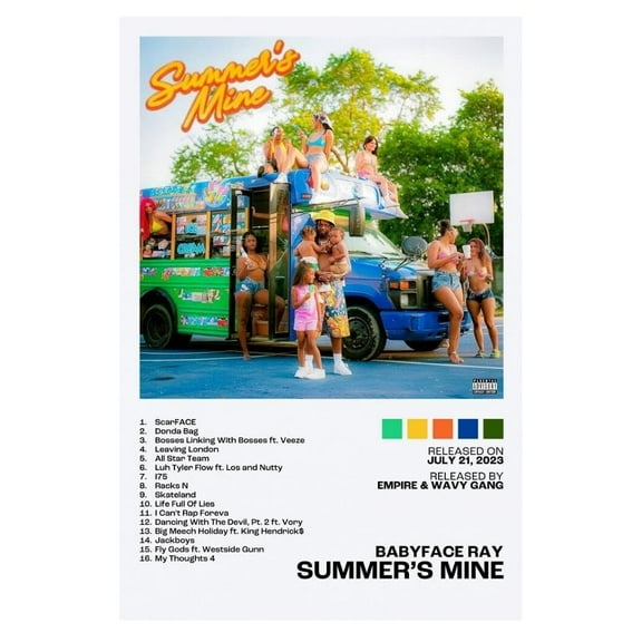 Babyface Ray Summer's Mine Album Cover Music Poster Rap Home Decor For Living Room Hip-Hop Aesthetic Rapper Album Wall Art Records Poster Wall Decor For Bedroom