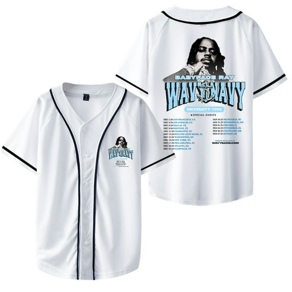 Babyface Ray Wavy Navy University Tour T-shirt Jersey Unisex Casual Short Sleeve Shirt Baseball Jersey