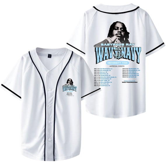 Babyface Ray Wavy Navy University Tour T-shirt Jersey Unisex Casual Short Sleeve Shirt Baseball Jersey