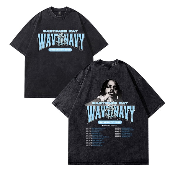 Babyface Ray Wavy Navy University Tour T-shirts Women Men Cotton Wash Clothes Trend Casual Short Sleeve Top