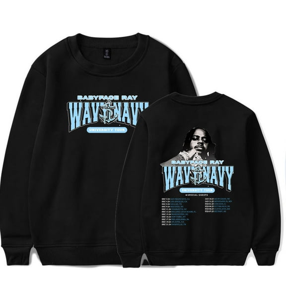 Babyface Ray Wavy Navy University Tour crew neck sweatshirt Women Men Long sleeve Fashion Casual Hooded Sweatshirts