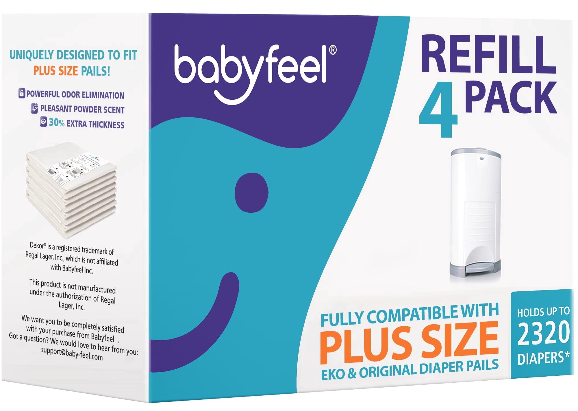Babyfeel - 4 Pack Refill - Fits All Dekor Plus Pails - Holds Up To 2320 Diapers