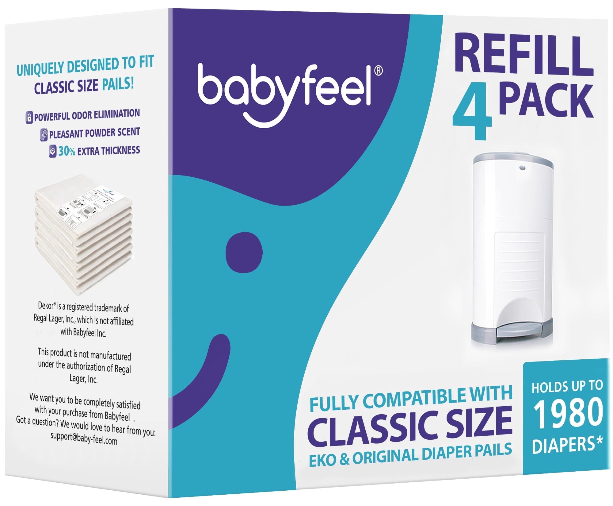 Babyfeel Refills Compatible with DEKOR CLASSIC Diaper Pails , 4 Pack .