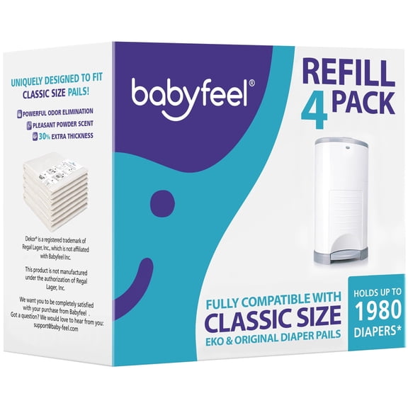Babyfeel Refills Compatible with DEKOR CLASSIC Diaper Pails , 4 Pack .