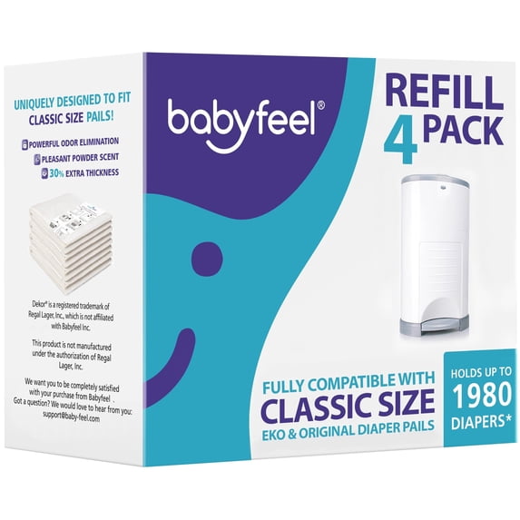 Babyfeel Refills Compatible with DEKOR CLASSIC Diaper Pails , 4 Pack .