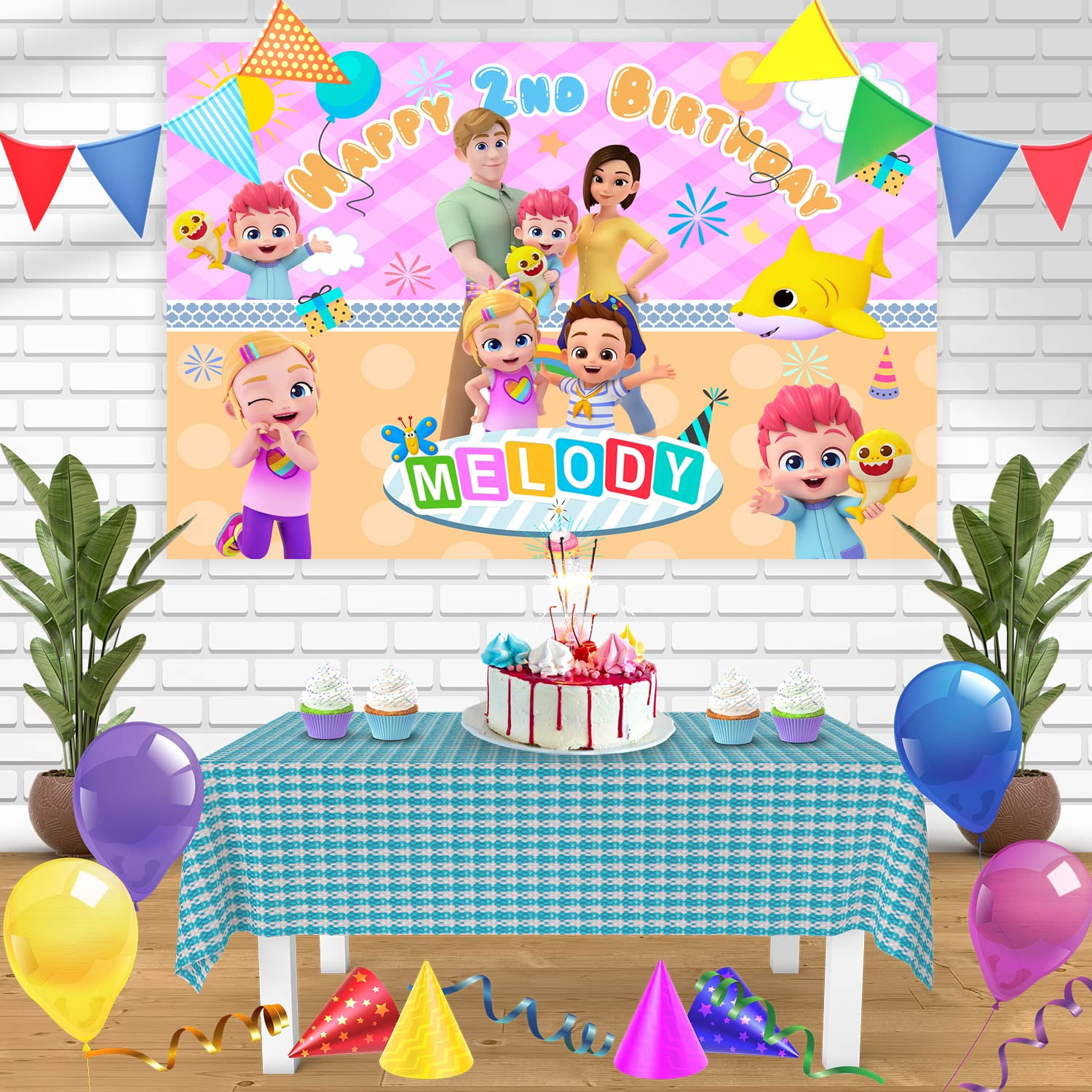 Babyfinn Nursery Kids Pinkfong Baby Shark Pink Birthday Banner Personalized Party Backdrop Decoration 60 x 44 Inches