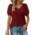 thumbnail image 1 of Babyfond Womens Summer Tops V Neck T Shirts Swiss Dot Puff Sleeve Tops Loose Casual Tshirts,Red, 1 of 6