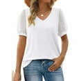 thumbnail image 1 of Babyfond Womens Summer Tops V Neck T Shirts Swiss Dot Puff Sleeve Tops Loose Casual Tshirts,White, 1 of 6
