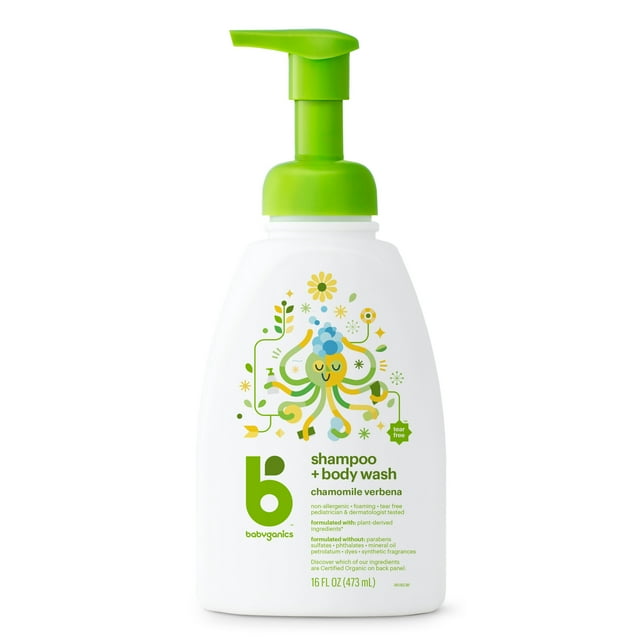 Babyganics Baby Shampoo + Body Wash Pump Bottle, Chamomile Verbena, 16oz