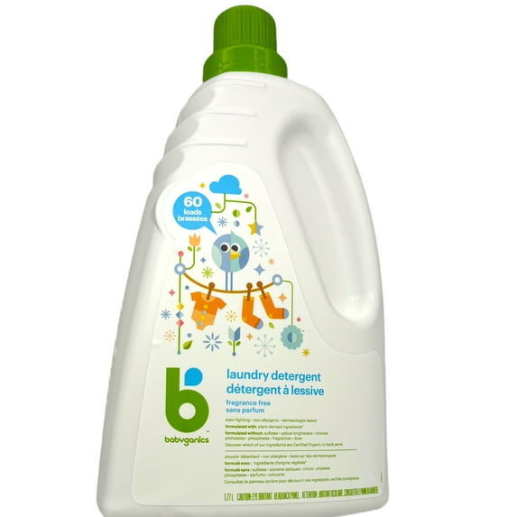 Babyganics Fragrance Free Liquid Laundry Detergent 60 Loads HE Safe 60oz