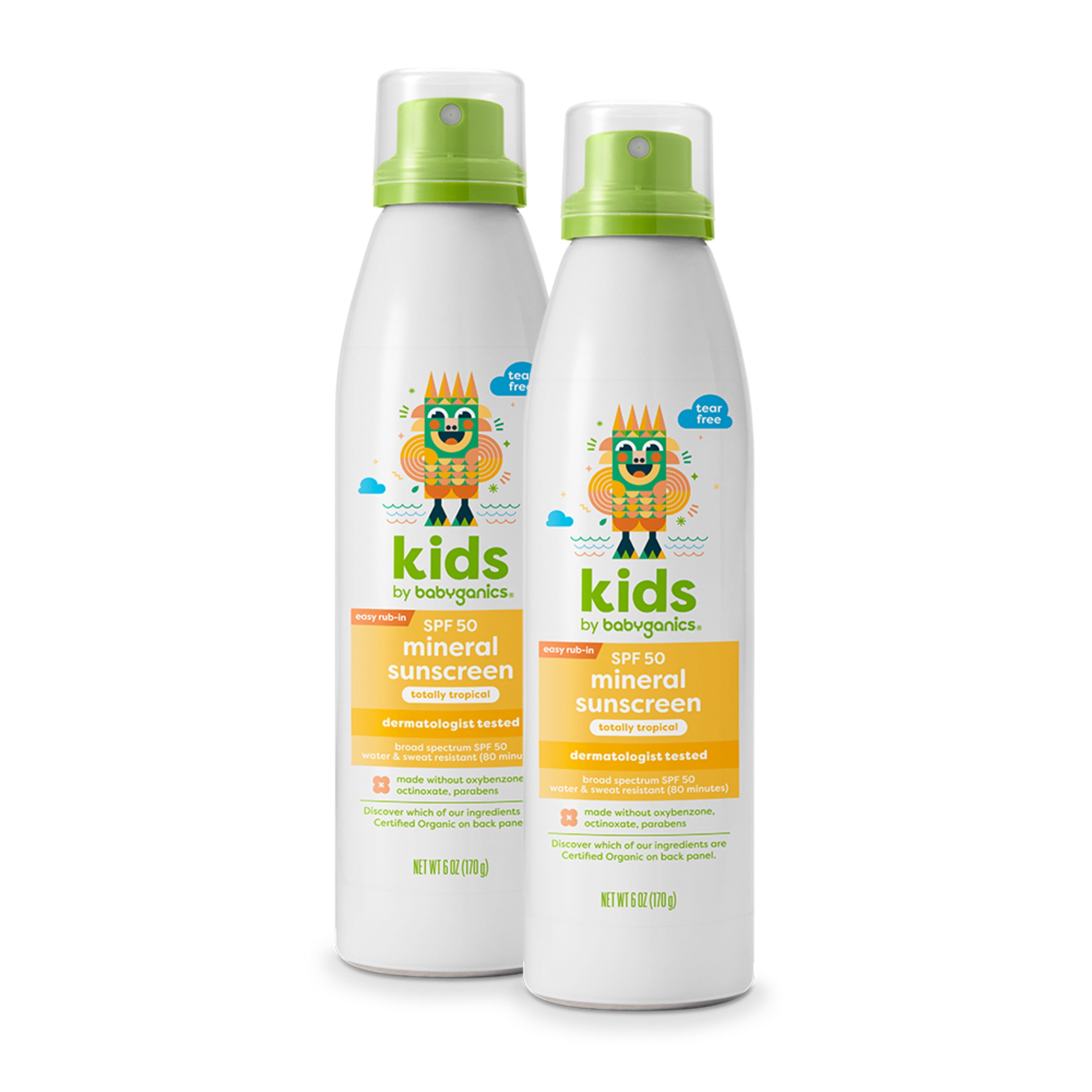 Babyganics Kids Sunscreen Continuous Spray SPF 50 - Totally Tropical Scent, 6oz - 2pack - For children over 6 months