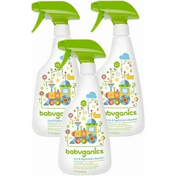 Babyganics Toy & Highchair Cleaner, Pack of 3, Fragrance-Free Multipurpose Household Cleaning Spray for - Toys, High Chair, and More, - Safe, 17oz Spray Bottles