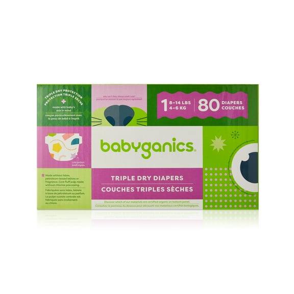 Babyganics Triple Dry, Ultra Absorbent Diapers, Size 1, Box 80ct