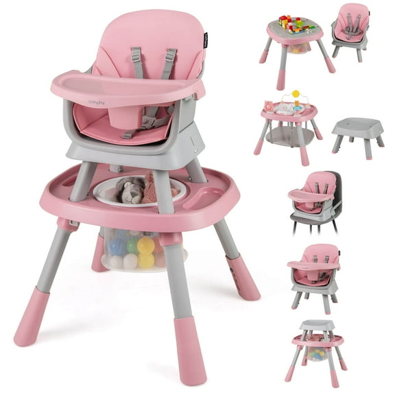 Babyjoy 16-in-1 Baby High Chair with Activity Center Booster Seat Building Block Table Pink