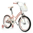 Babyjoy 18'' Girls' Bike, PreAssembled, Training Wheels, Basket, Pink