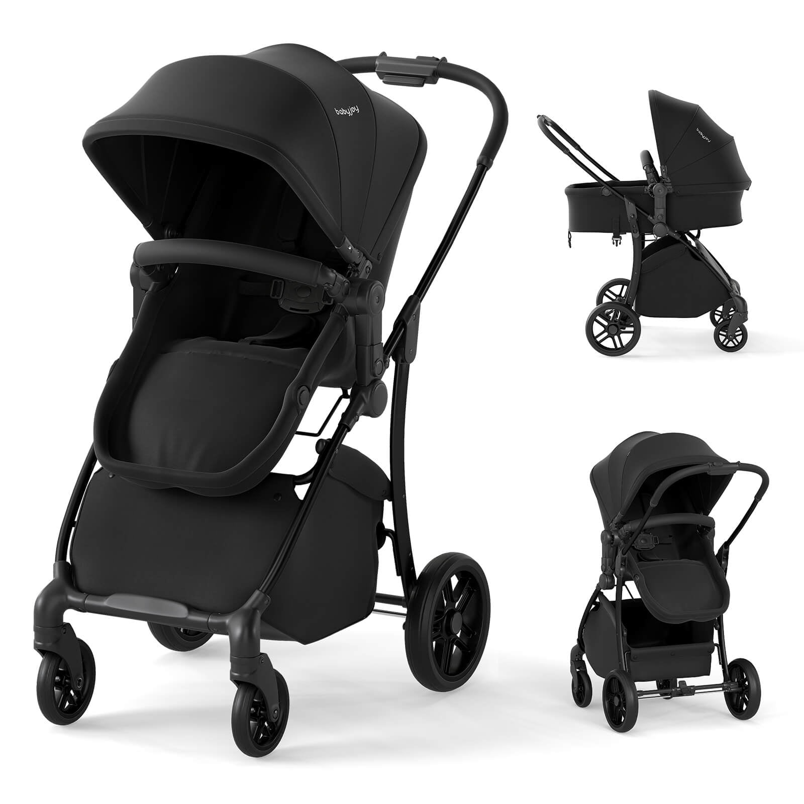 Babyjoy 2 in 1 Baby Stroller Folding High Landscape Pushchair with Bassinet Mode Black