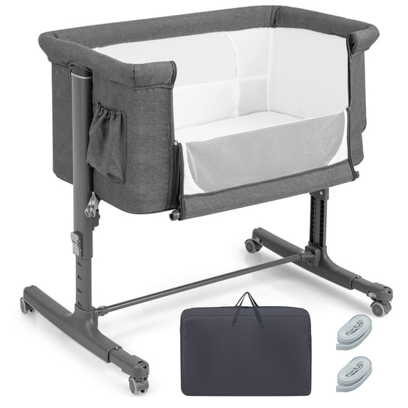Babyjoy 3-in-1 Baby Bassinet Beside Sleeper Crib with 5-Level Adjustable Heights Gray