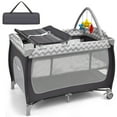 Babyjoy 3 in 1 Baby Playard Portable Infant Nursery Center with Zippered Door Grey
