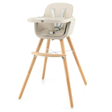Babyjoy 3 in 1 Convertible Wooden High Chair Baby Toddler Highchair w/ Cushion Beige