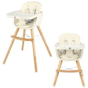 Babyjoy 3 in 1 Convertible Wooden High Chair Toddler Feeding Chair with Cushion Beige