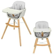 Babyjoy 3 in 1 Convertible Wooden High Chair Toddler Feeding Chair with Cushion Gray