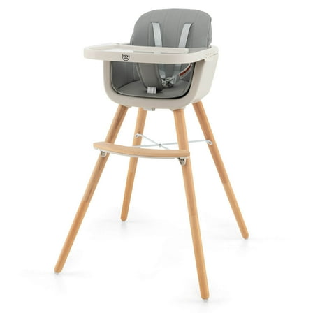 Babyjoy 3 in 1 Convertible Wooden High Chair Toddler Feeding Chair with Cushion Gray