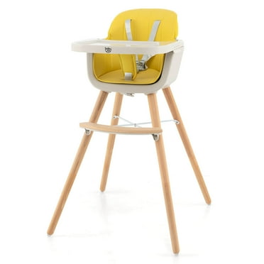 Babyjoy 3 in 1 Convertible Wooden High Chair Toddler Feeding Chair with Cushion Yellow