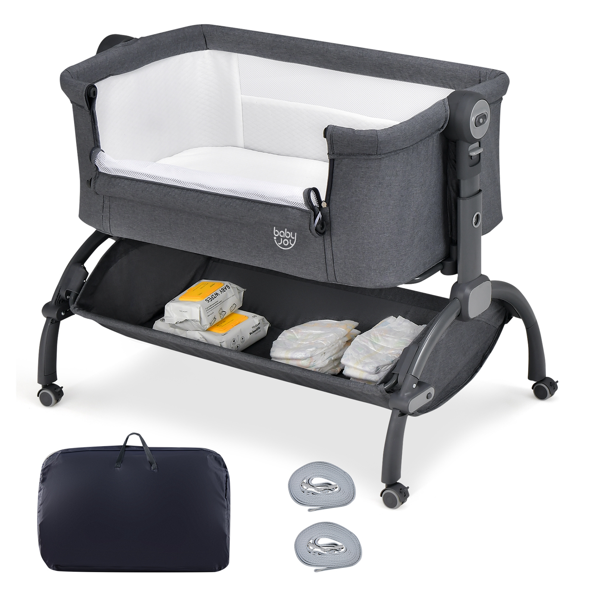 Babyjoy 3-in-1 Portable Baby Bassinet Bedside Sleeper Cradle with Mattress& Storage Basket - image 1 of 10