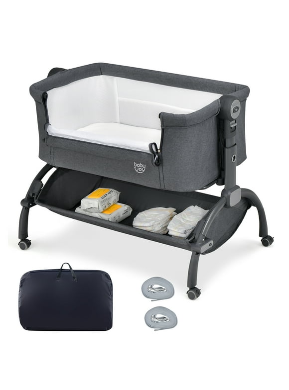 Babyjoy 3-in-1 Portable Baby Bassinet Bedside Sleeper Cradle with Mattress& Storage Basket