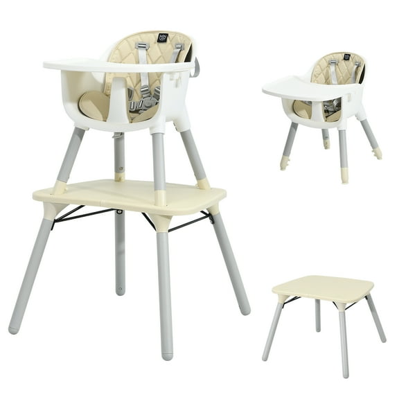 Babyjoy 4 in 1 Baby High Chair Convertible Toddler Table Chair Set with PU Cushion Beige