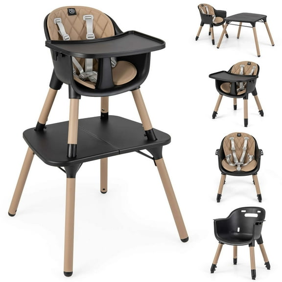 Babyjoy 4 in 1 Baby High Chair Convertible Toddler Table Chair Set with PU Cushion Brown