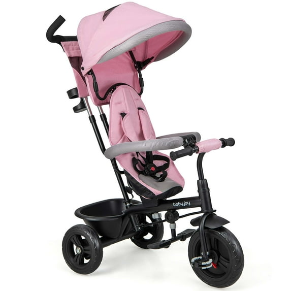 Costway 4-in-1 Multifunctional Tricycle Kids Trike with Removable Canopy & Push Handle Pink