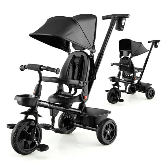 Babyjoy 4-in-1 Toddler Tricycle Reversible Baby Trike W/ Height Adjustable Push Handle