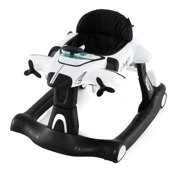 Babyjoy 6-in-1 Baby Walker with Wheels, Adjustable Height, Detachable Play Platform Black & White