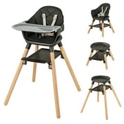 Costway 6-in-1 Convertible Wooden Baby Highchair Infant Feeding Chair with Removable Tray Black