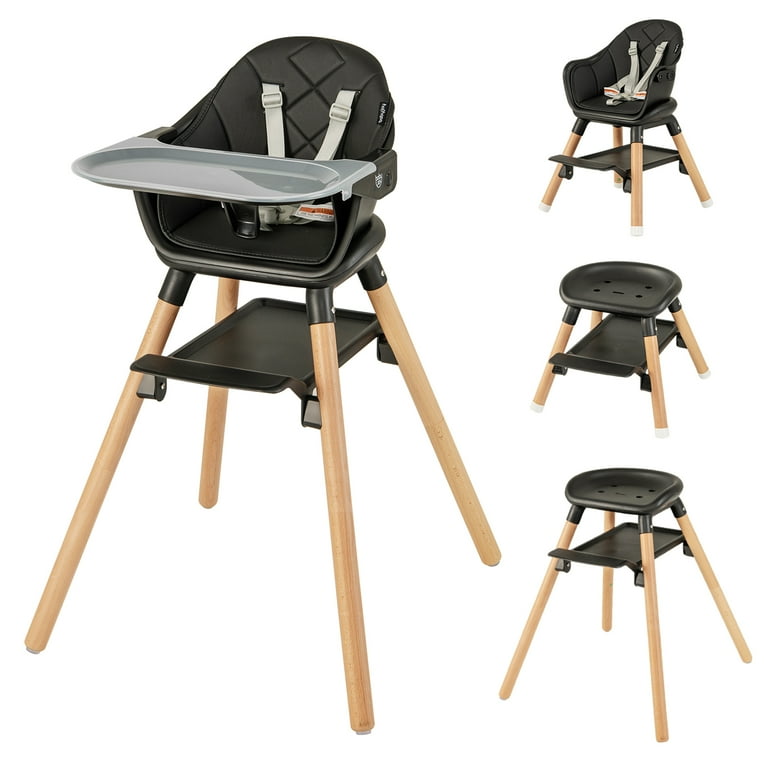 Babyjoy 6 in 1 Convertible Wooden Baby Highchair Infant Feeding Chair with Removable Tray Black Walmart