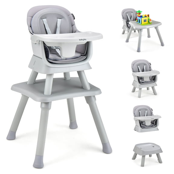 Costway 8-in-1 Baby High Chair Convertible Dining Booster Seat w/ Removable Tray Gray
